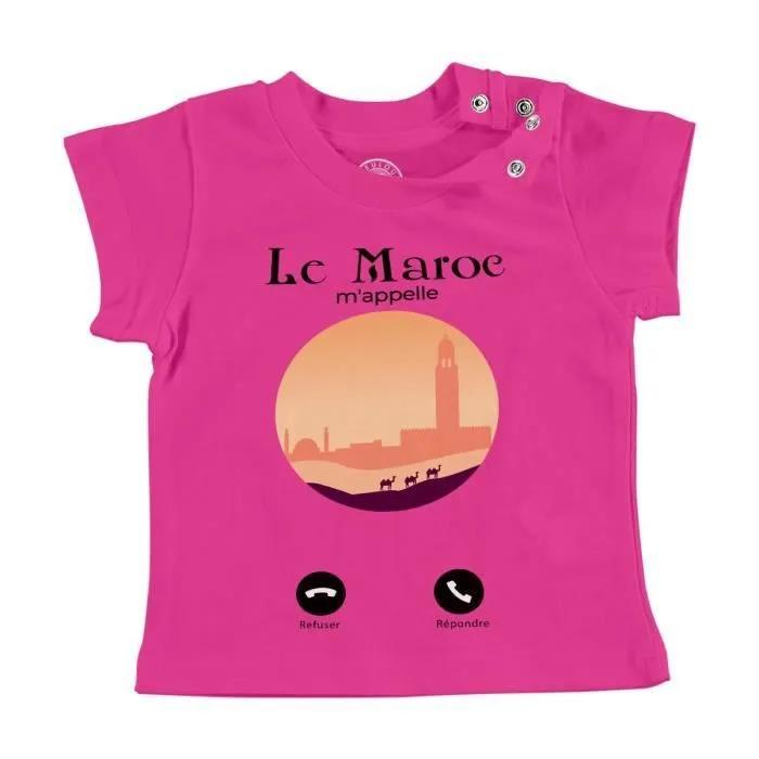 T-shirt Bébé Manche Courte Rose Le Maroc M'Appelle Paysages Voyage-0