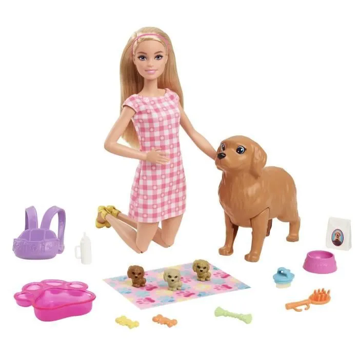 Barbie - Coffret naissance des chiots - Poupée mannequin - Dès 3 ans HCK75-0