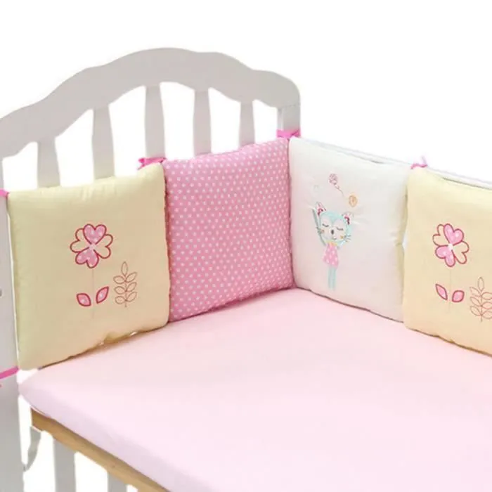 Tour de Lit 6 Pièces Ensemble - Marque - Modèle - Pare-choc Literie Enfant - Rose-2