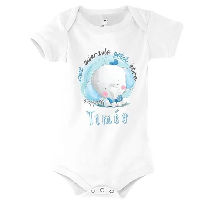Timéo | Body avec Manche pour bébé garçon - Collection prénom Cute Mignon pour Nouveau né-0