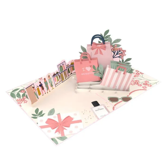 Mokio - DDD-097 - ® Carte Pop-Up Shopping Carte cadeau 3D pour une virée shopping, Carte de vux d'anniversaire-3