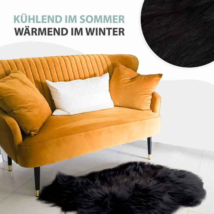 Tapis en Peau de Mouton - AMAZINGGIRL - 110-115 cm - Noir - Tannage Végétal-1