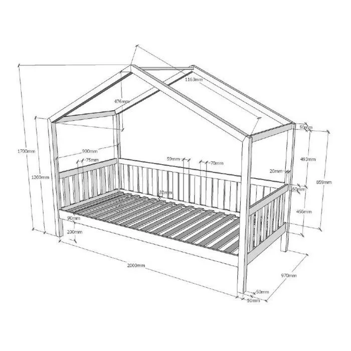 Pack - Lit Enfant Cabane & Matelas "Dallas II" 90x200cm Naturel-3