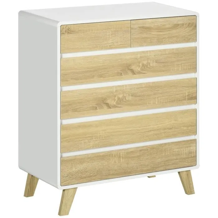Commode - HOMCOM - Design scandinave - 6 tiroirs - Blanc aspect chêne clair-0