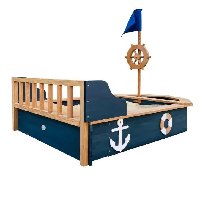 Bac à sable en bois en forme de bateau - AXI Doris - Gouvernail rotatif - Bâche et toile de-3