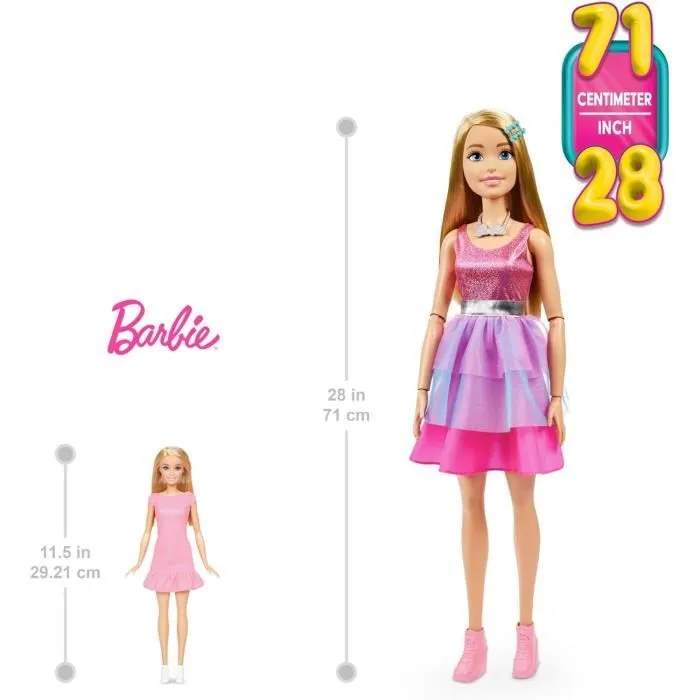 Barbie Très grande poupée blonde 71 cm, robe rose irisée, Barbie Fashionista A Partir De 3 Ans, HJY02-5