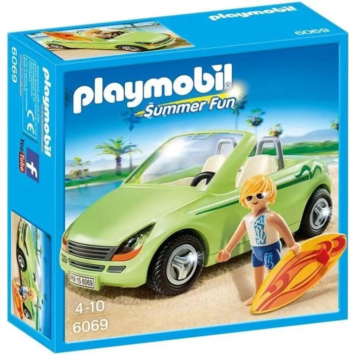PLAYMOBIL - Surfeur et voiture décapotable - Summer Fun - En Route - Mixte - 6069-0