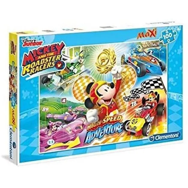 Puzzle enfant Mickey Mouse et les coureurs de roadster - CLEMENTONI - 100 pièces - Thème dessins animés et BD-0