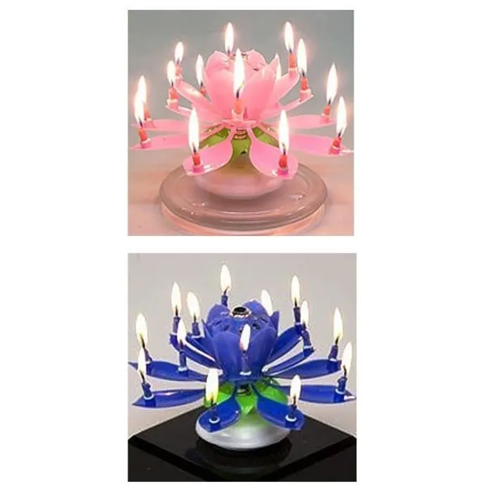 Magique Bougie à musique forme Lotus Fleur rotatif Joyeux anniversaire Non-toxique Fête jetable bleu - XY FR-3