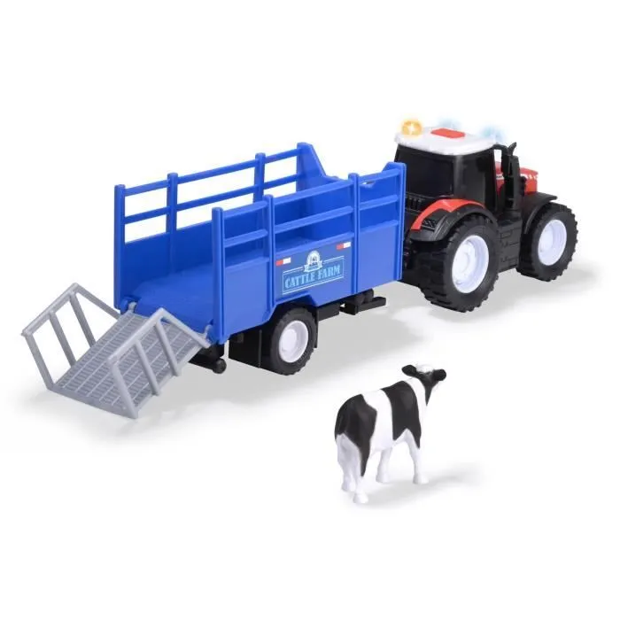 Tracteur Massey Ferguson - Dickie - 26cm - Roues libres, remorque, son et lumière - Dès 3 ans-2