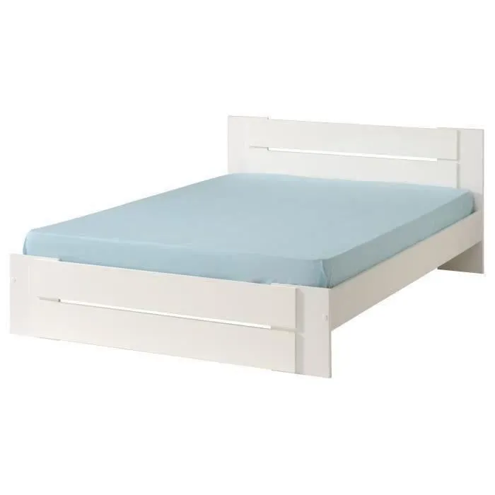 PARISOT Lit adulte - Contemporain - Décor blanc et blanc brillant - l 140 x L 190 cm - EDEN-1