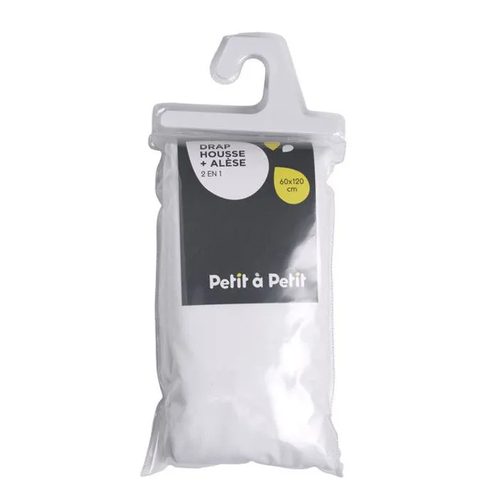 Drap housse + alèse 2-en-1 - Petit à petit - 60 x 120 cm - Blanc-0