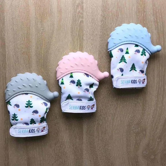Moufle de dentition en silicone alimentaire - Hérisson - Rose-3