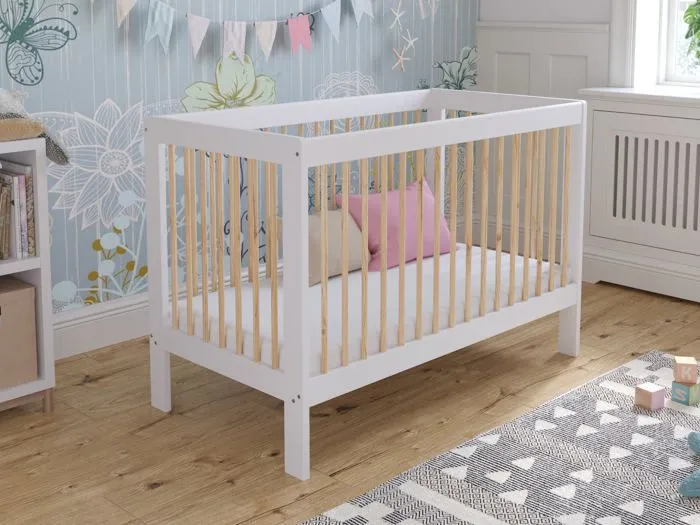 Lit Bebe Evolutif en Bois Pin Blanc 120x60cm, Transformable en Un Canapé-lit avec Une Barrière de Sécurité-2