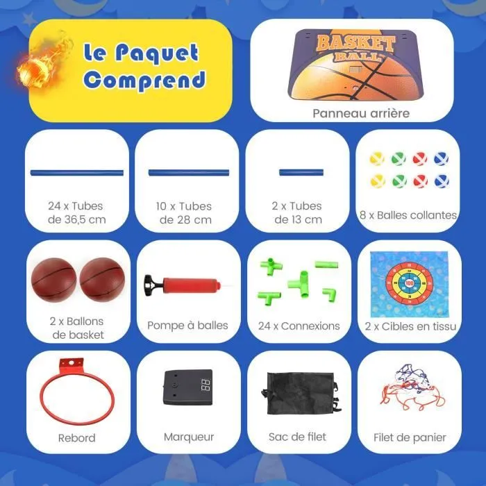 COSTWAY Jeu de Basket-ball Arcade Enfants 2 en 1 Jeu de Balles Collantes,Compteur Electronique avec Effet Sonore,2 Ballons 3 Ans+-3