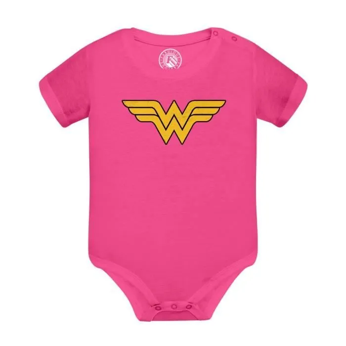 Body Bébé Manche Courte Rose Wonder Woman Super Héros BD Film Geek-0