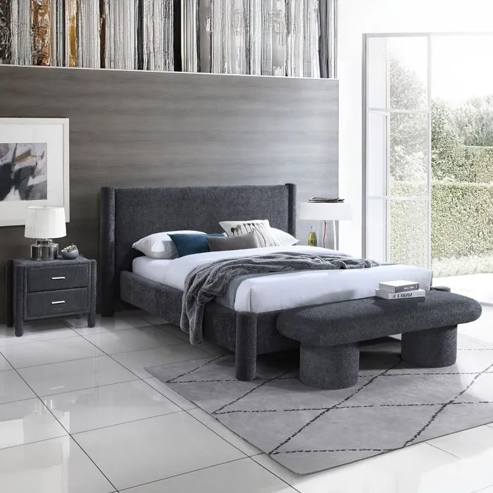 ALINA - Lit double effet peau de mouton anthracite 140x190 cm-1