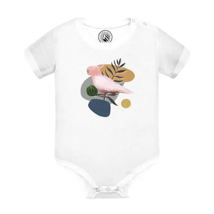 Body Bébé Manche Courte Blanc Cacatoes Oiseau Tropical Exotique Jungle-0