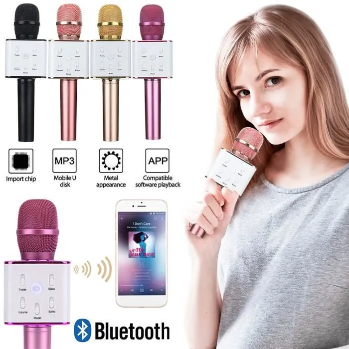 Microphone Bluetooth Sans Fil - Karaoké Portable 3-en-1 - Haut-parleur USB KTV - Or Rose-2