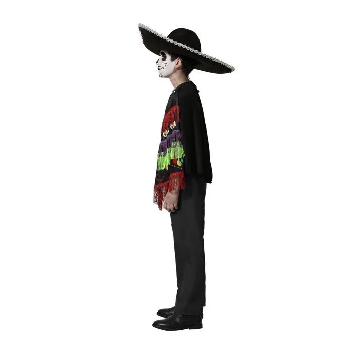 Déguisement poncho squelette Dia de los muertos enfant-1