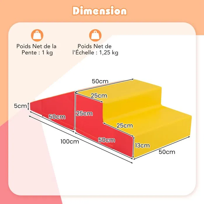 2PCS Module Motricité Bébé en Mousse COSTWAY-Bloc de Construction Housse PU Imperméable & Amovible-Attache Auto-aggrippant-Orange-5