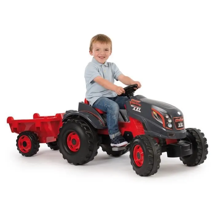 Tracteur à pédales pour enfant - SMOBY Stronger XXL avec remorque - Siège réglable et klaxon intégré-1