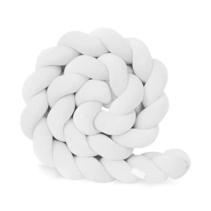 MERKMAK 3M Tour de Lit Bébé Coussin Serpent Coussin Tressé Pare-chocs Velours Protection Bébé- Blanc-3