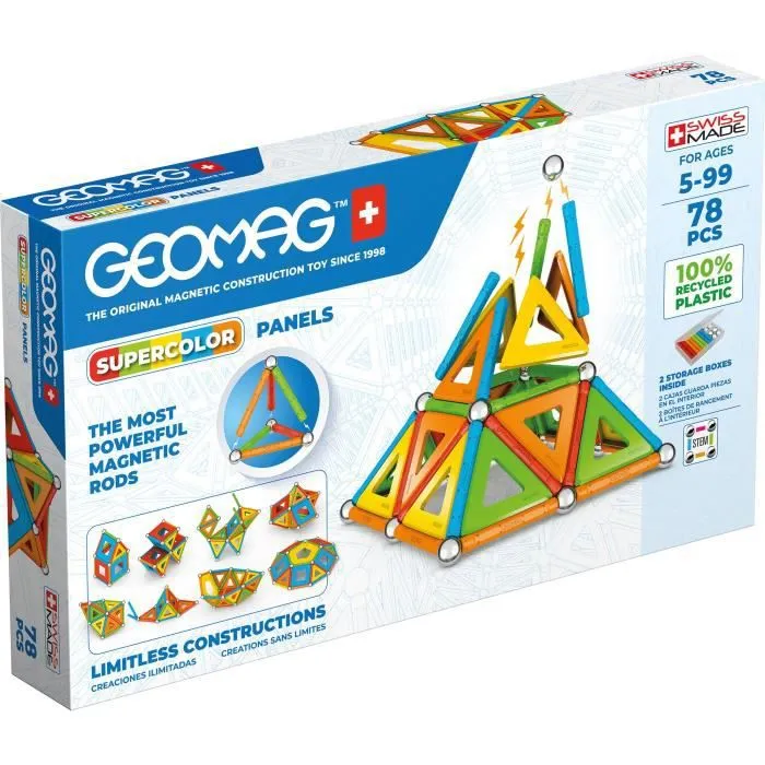 GEOMAG CLASSIC, PANELS SUPERCOLOR 78 pcs, construction magnétique, jeux éducatifs, Jouet pour enfants dès 5 ans, GMS03-0