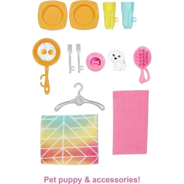 Barbie Coffret Maison De Poupée Meublée, 360 Degrés, 2 Niveaux Et 4 Zones De Jeu, Chiot Et Accessoires Inclus, de 3 à 7 Ans, HCD47-2