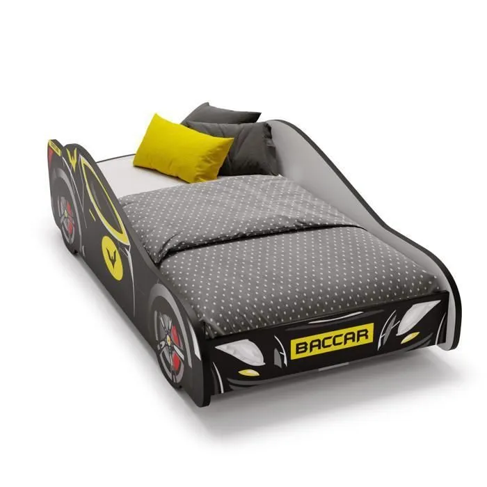 Lit Complet Enfant Lit voiture de course pour enfants - BATCAR - 70 x 140 cm - Noir - Avec Sommier et Matelas-2