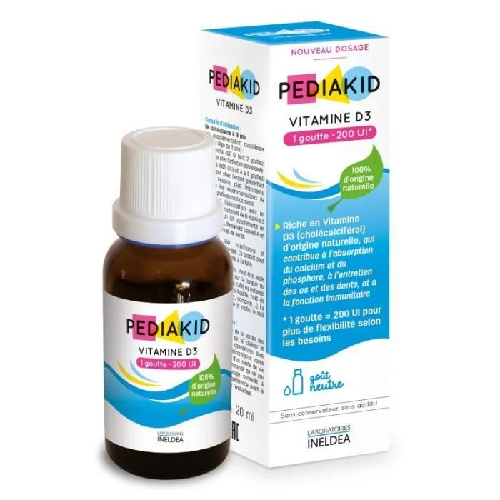 Pediakid Vitamine D3 Gouttes 200UI - Flacon verre 20ml - Soutient les defenses naturelles - Goût Neutre-0