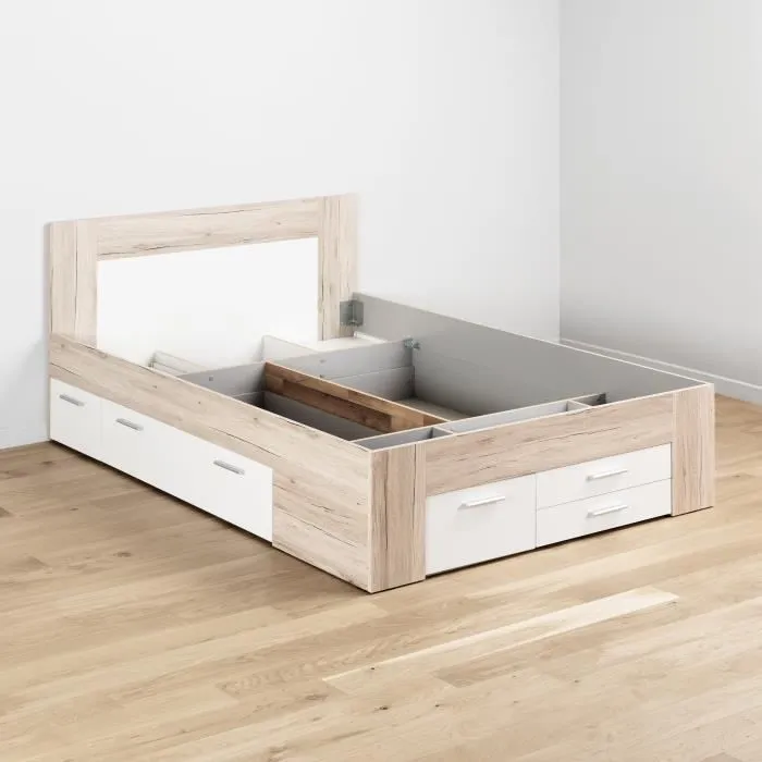 UDINE Lit adulte contemporain décor chêne cendré et blanc mat - l 140 x L 200 cm-3