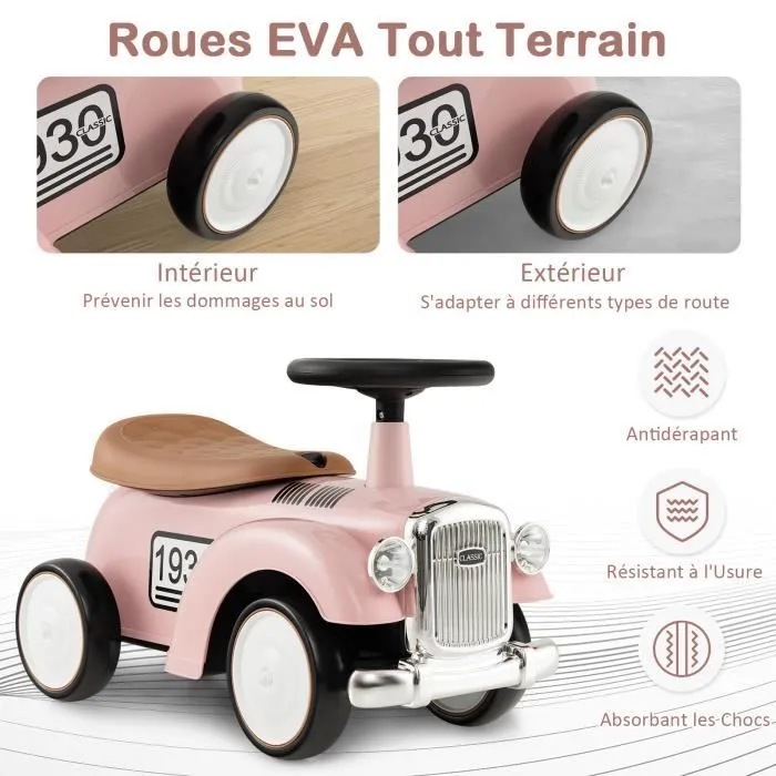 COSTWAY Porteur pour Enfants, Volant avec Klaxon, Rangement sous le Siège, Roues en EVA, Jouet Educatif Baby Walker 18-36 Mois, Rose-3