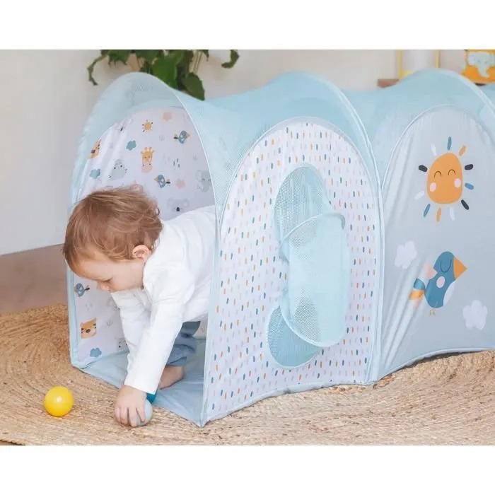 Tunnel de jeu - EUREKAKIDS - Bleu - 129 x 50 x 60 cm - 3 balles incluses - Pliable et léger-1