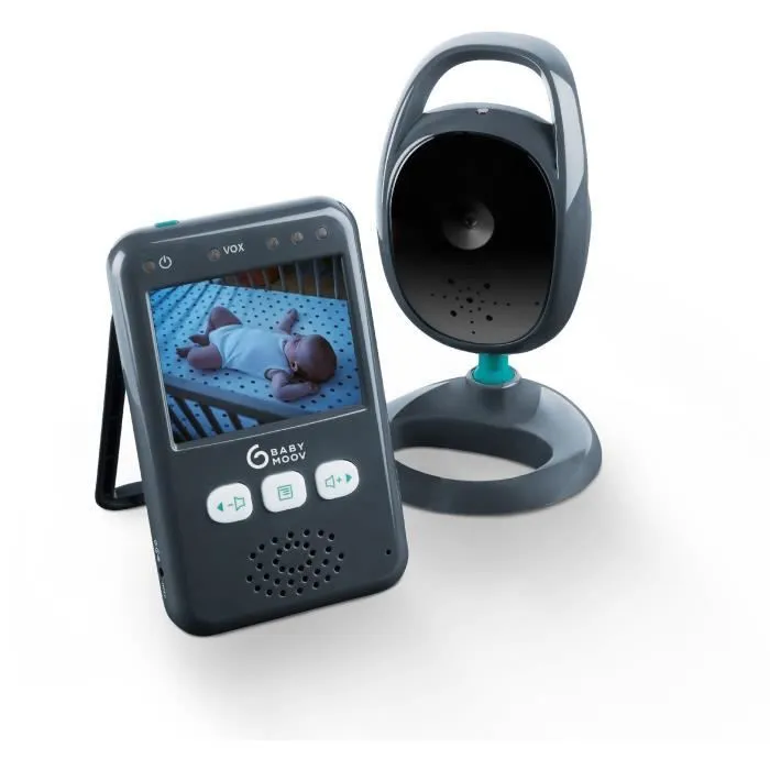 Babymoov Babyphone Caméra Essential, écran couleur 2,4", vision nocturne, portée 250m, multifonctions, kit mural-0