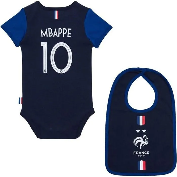 Body + bavoir FFF bébé - Kylian MBAPPE - Collection officielle Equipe de France de Football-0