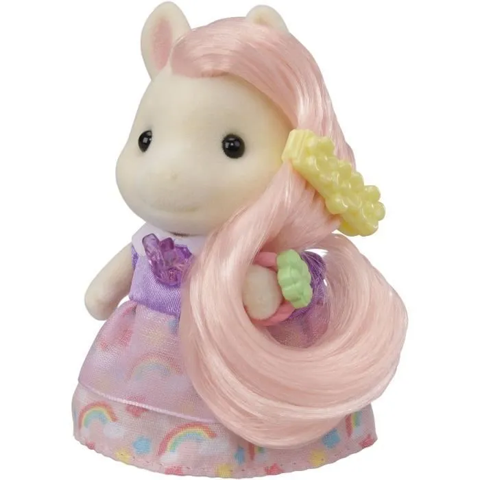 Coiffeuse Fille Poney - SYLVANIAN FAMILIES - Joy aux cheveux roses - Accessoires de coiffure inclus-0