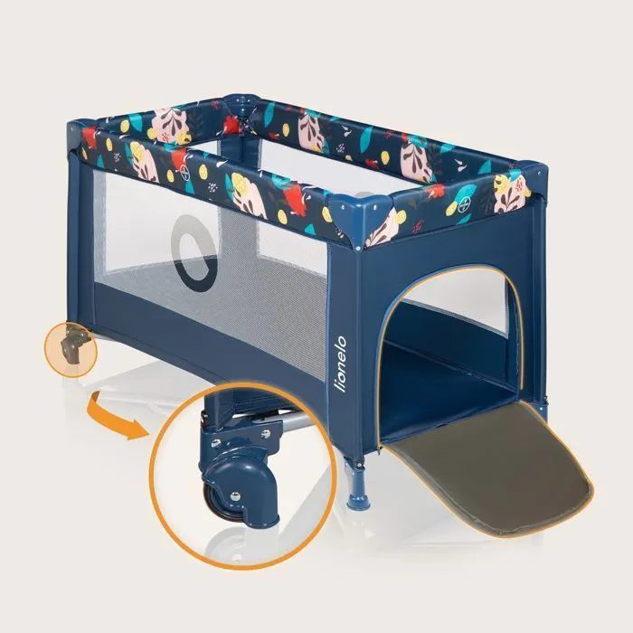 Lit parapluie compact 2en1 LIONELO Stefi - Parc bébé - 0-36 mois - Sac inclus - Pliage Rapide - 2 x Roulettes - Bleu multicolore-2