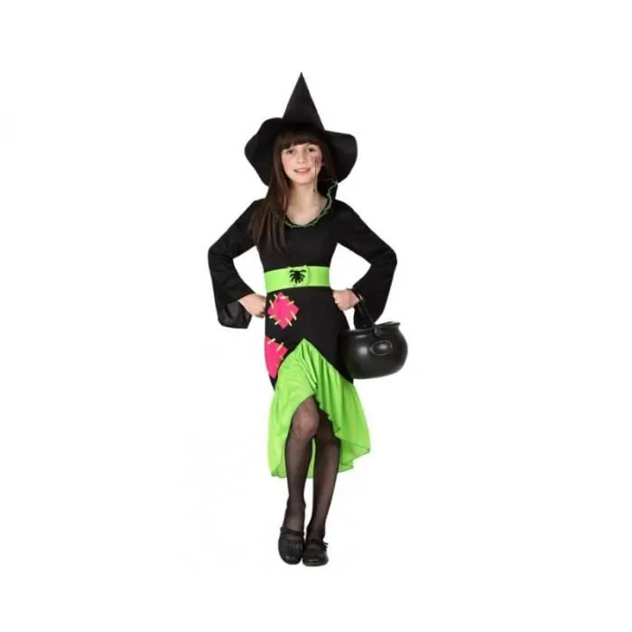 Déguisement sorcière fille noir et vert fluo - Marque - Modèle - Finitions originales - Pour enfant-0