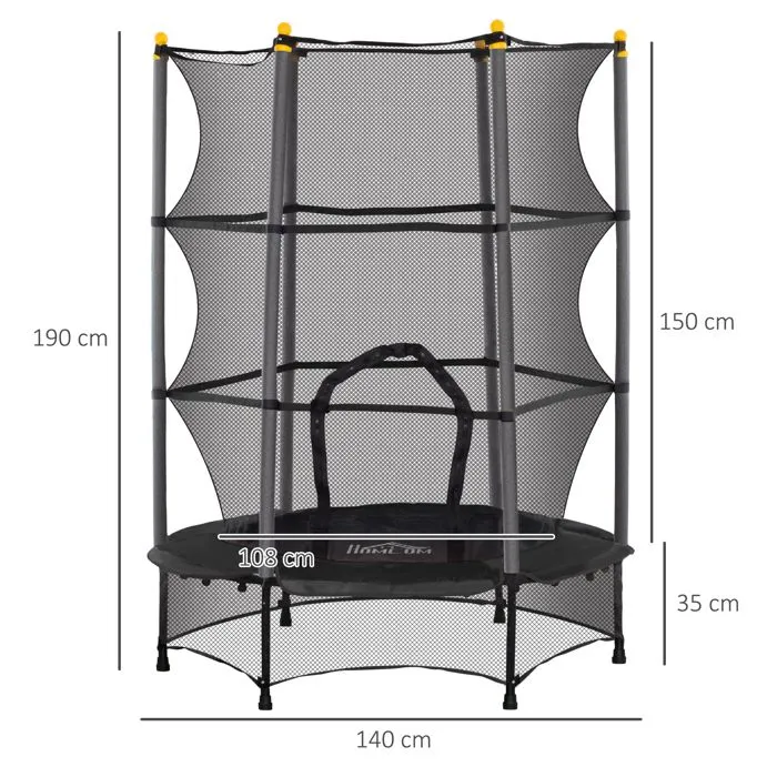 Trampoline Enfant HOMCOM Ø 1,40 × 1,90H m Filet de sécurité Porte zipée Couvre-Ressorts 6 poteaux rembourrés Inclus Noir-3