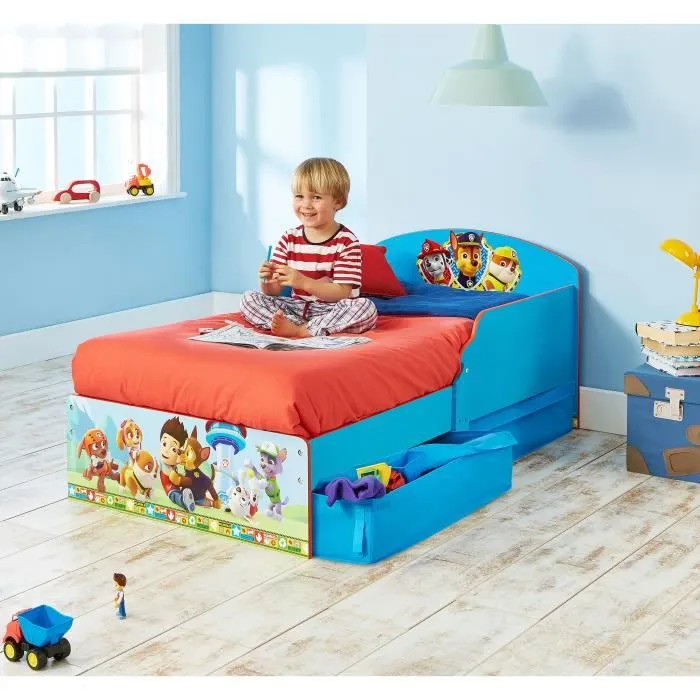 La Pat' Patrouille - Lit pour enfants avec tiroirs de rangement sous le lit pour matelas 140cm x 70cm-1