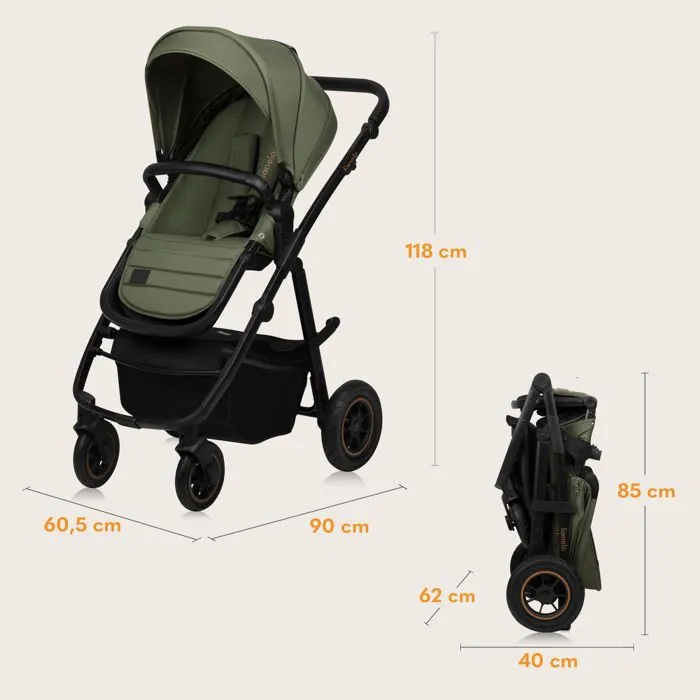 Poussette combinée 3en1 LIONELO Amber Plus - Pack poussette, Nacelle, Siege auto, sac et accessoires - Vert-5