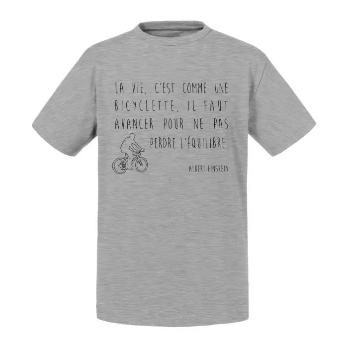 T-shirt Enfant Gris Citations Célèbres Albert Einstein la Vie c'Est Comme une Bicyclette il Faut Avancer Pour ne Pas Perdre-0