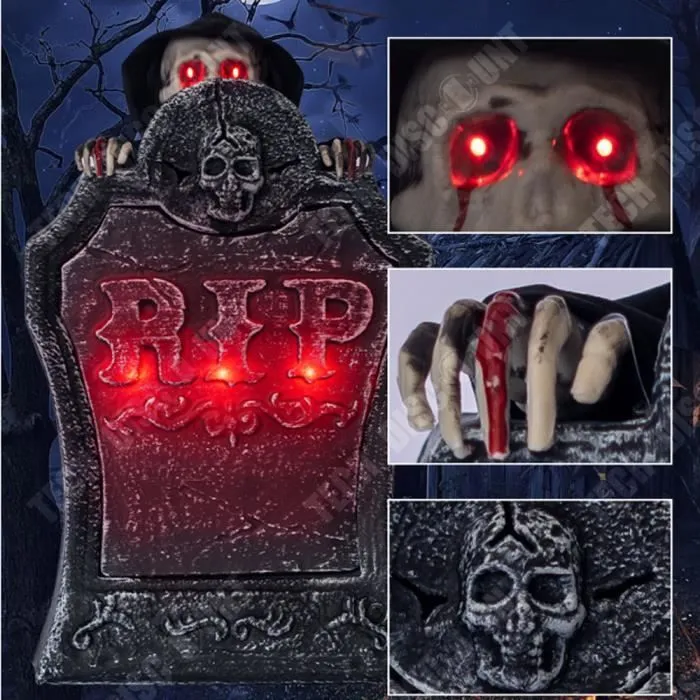 TD® Ornement de pierre tombale à soulever  26*9.5*39cm   Son lumineux Design de levage Décoration de pierres tombales pour Halloween-1