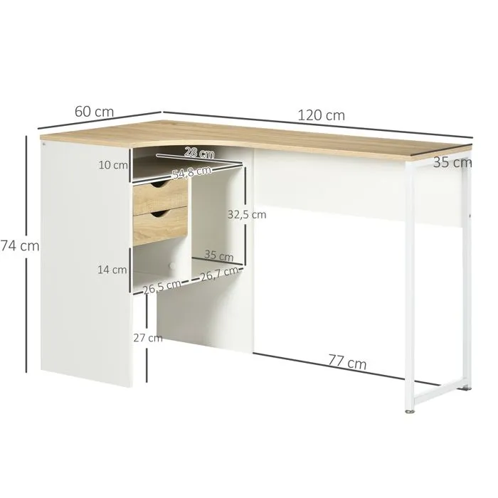 Bureau d'angle HOMCOM - Bureau informatique multi-rangement - Aspect chêne clair et blanc-3