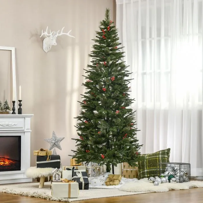 HOMCOM Sapin de Noël Artificiel 210 cm 746 Branches avec Houx + Support Pied Pliable Vert-2