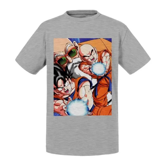 T-shirt Enfant Gris Kame Hame Ha Vague Destructrice Dragon Ball Dbz Goku Krillin Kame Sennin Tortue Geniale-0