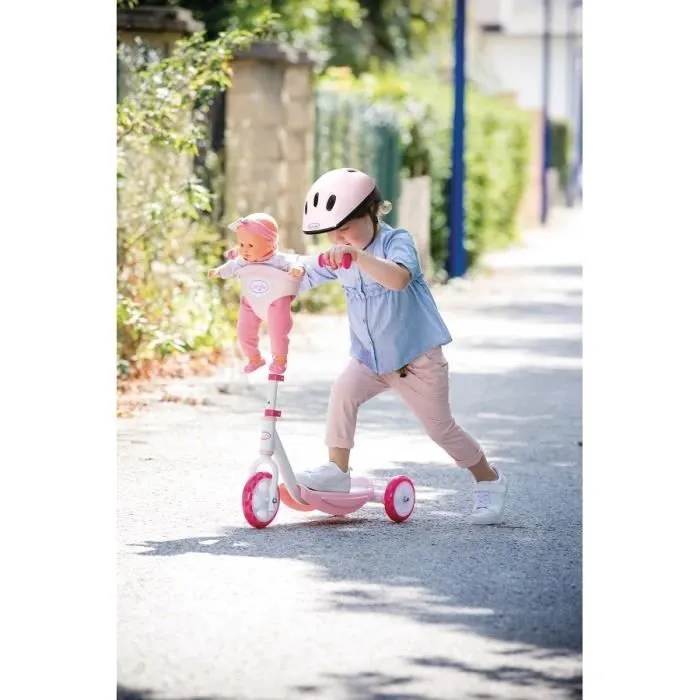 SMOBY - Corolle - Patinette 3 roues silencieuses - Strucure métale - Petite trottinette avec guidon réglable et porte poupon-2