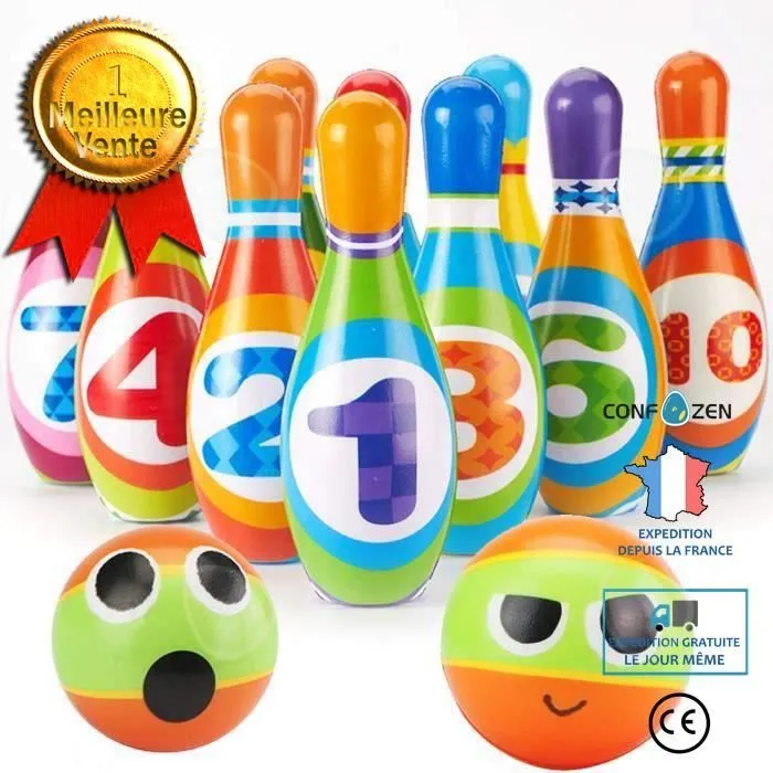 Boules de bowling jouets CONFOZEN® 10 bouteilles de 2 boules Conçu pour les enfants Sûr et respectueux de l'environnement-0