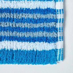 Tapis de bain rayures en pur coton peigné 40 x 60 cm bleu-1